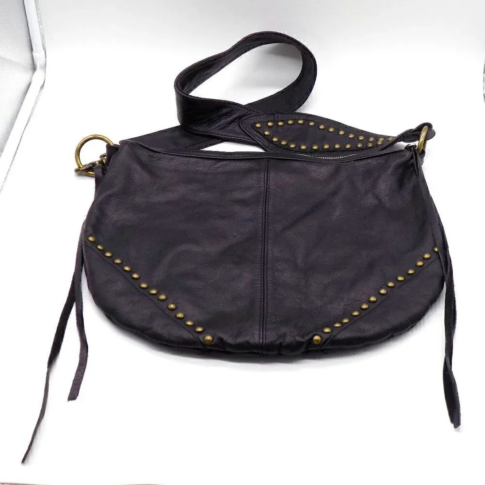 Boho Shoulder Bag Black Leather Studded Guitar Shoulder Strap Not Branded - Picture 3 of 10